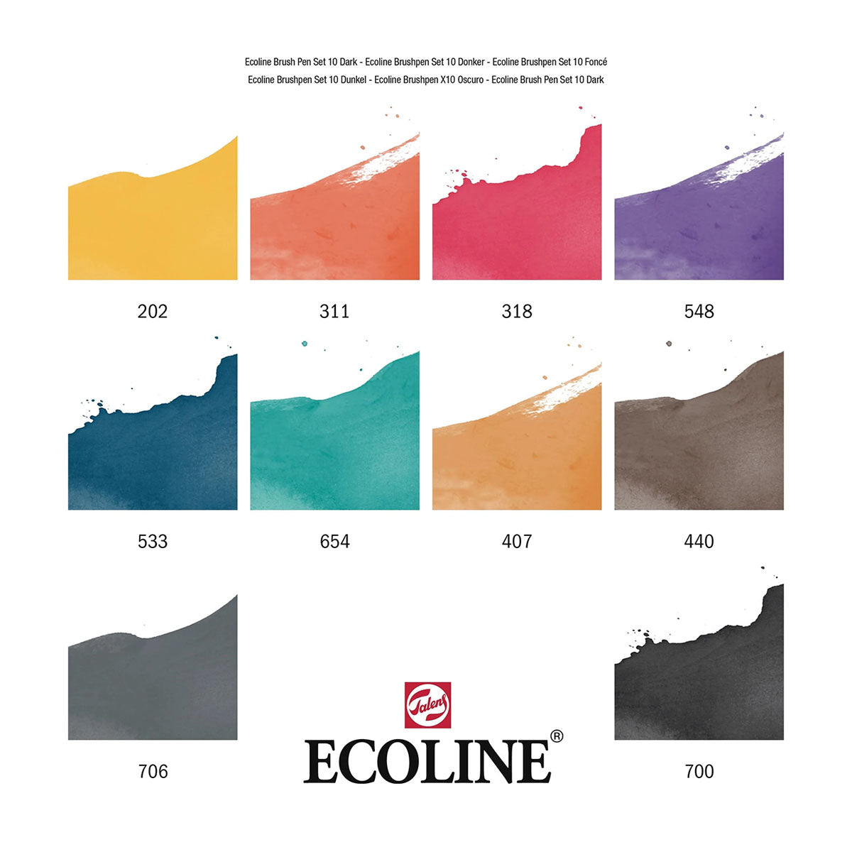 Talens Ecoline Brush Pen 10 set, Dark Colors