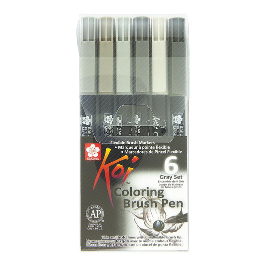 Sakura Koi Coloring Brush Pen 6 set, Grey Colors