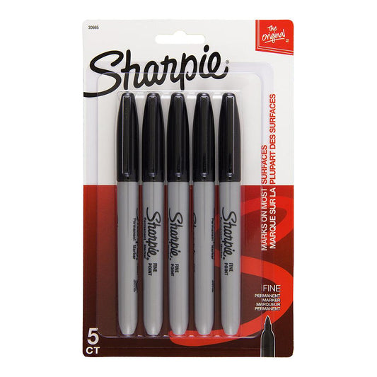 Sharpie Permanent Marker Fine Point, 5 set Black