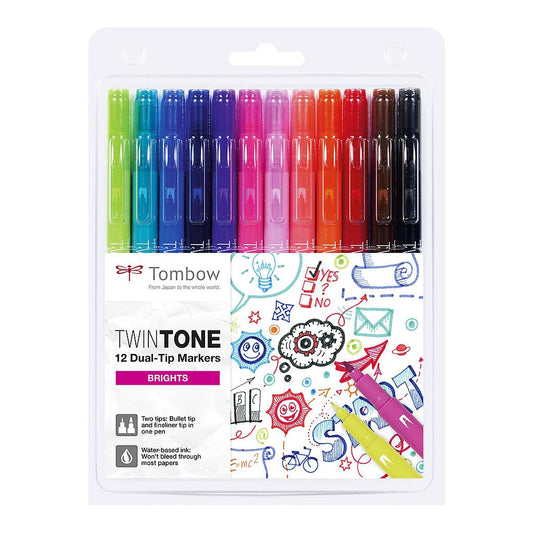 Tombow TwinTone Dual-tip Markers 12set, Brights