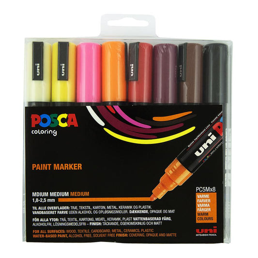 Uni Posca Markers PC-5M, 8set Warm Colours