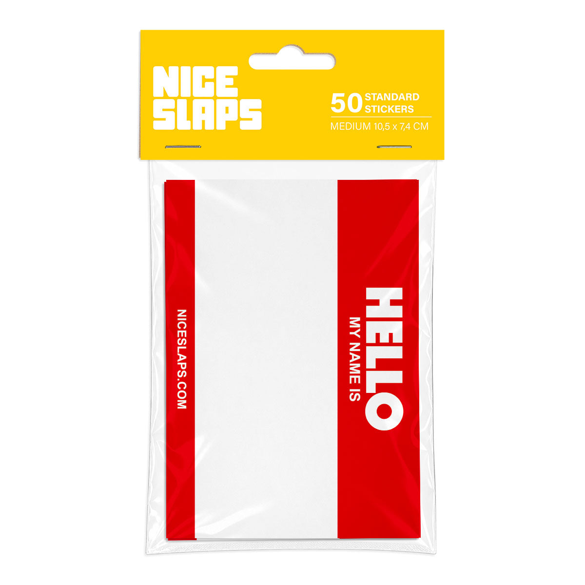 NICE SLAPS Standard Sticker Hello My Name Is Red, Medium 50pcs