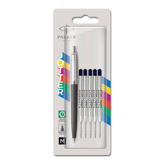 Parker Jotter Original Black Ballpoint Pen Medium + 5 Black Refills