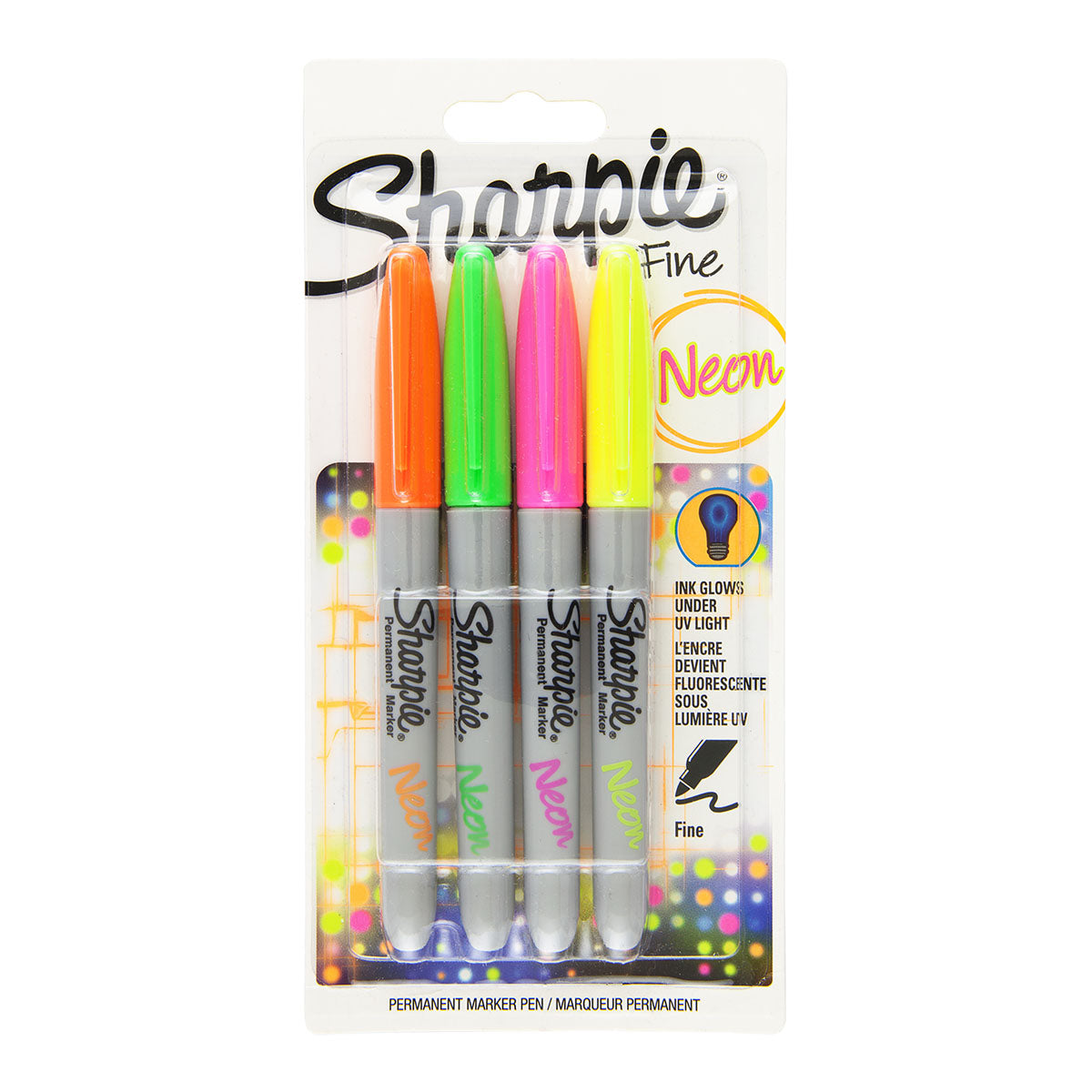 Sharpie Permanent Marker Fine Point 4 Set Neon