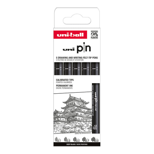 Uni Pin Fine Line Pens Classic-1 5 Set, Black