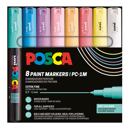 Uni Posca Markers PC-1M, 8 set Soft Colors