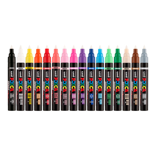 Uni Posca Markers PC-5BR, Brush Pen 16 Set